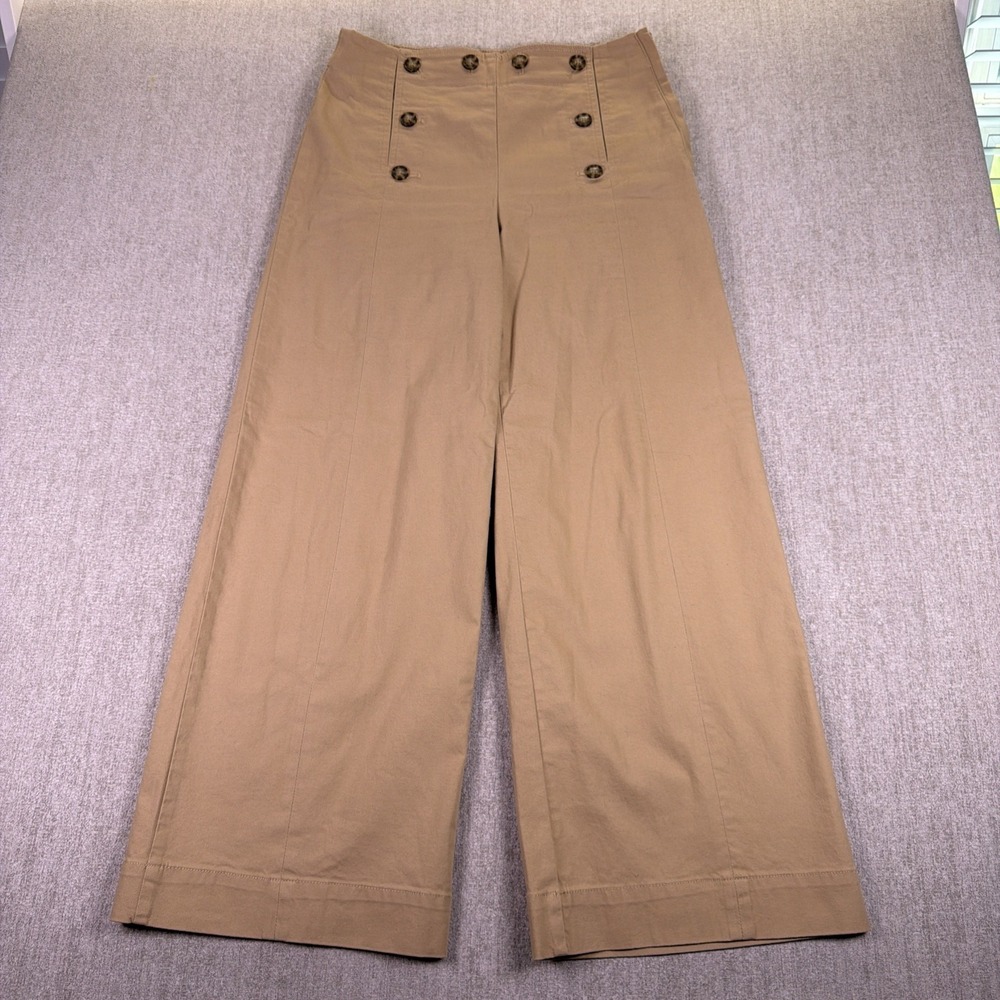 LOFT Wide Leg Sailor Pants Size 8 Beige Flat Button Front High Rise